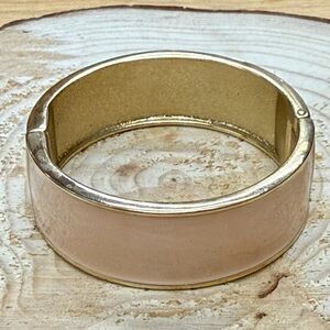 Gold and Cream Enamel Bangle Bracelet